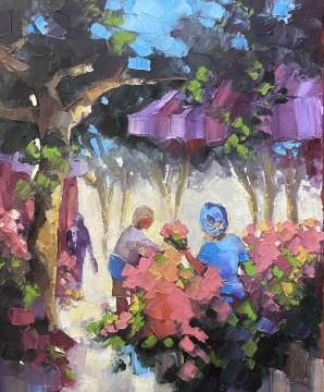 Roger FAGES - Ambiance rose au marche