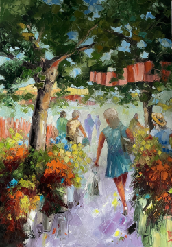 Roger FAGES - La fleuriste au chapeau jaune